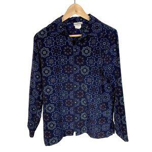 Bonworth Blouse Womens XS Floral Zip Up Blue
